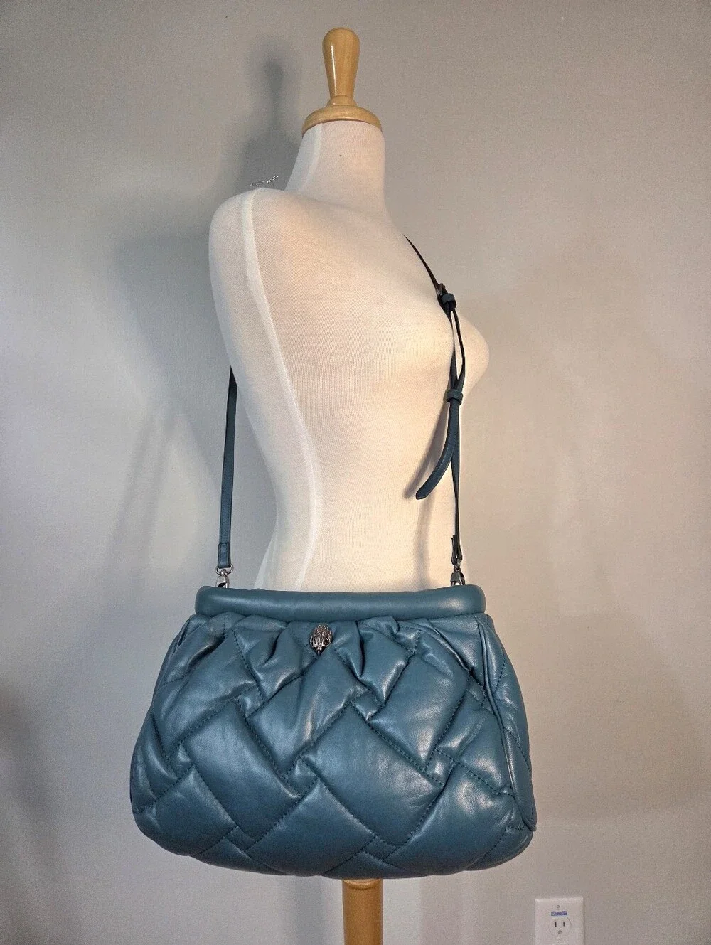 Kurt Geiger London Kensington Soft Quilted Leather Clutch In Teal